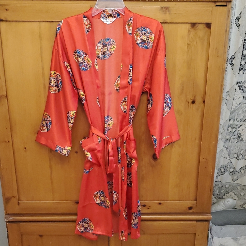 Red Silky Kimono Robe